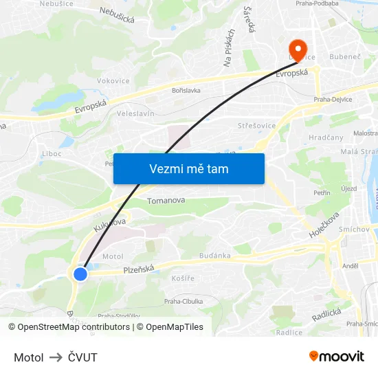 Motol to ČVUT map