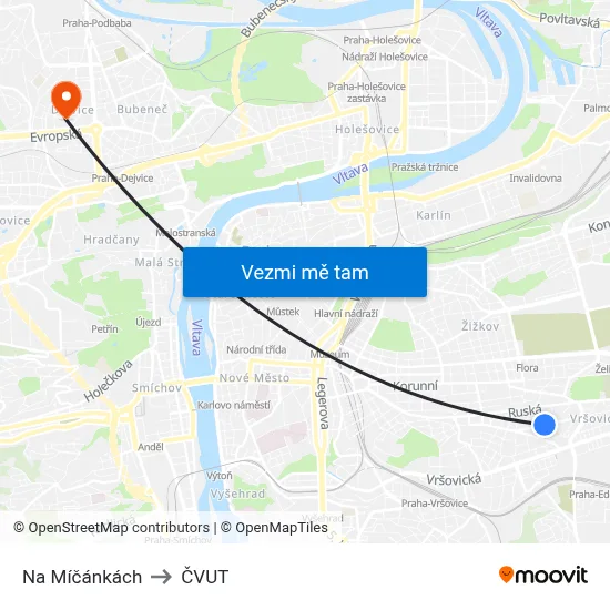Na Míčánkách to ČVUT map