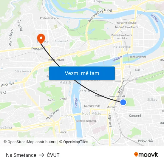 Na Smetance to ČVUT map
