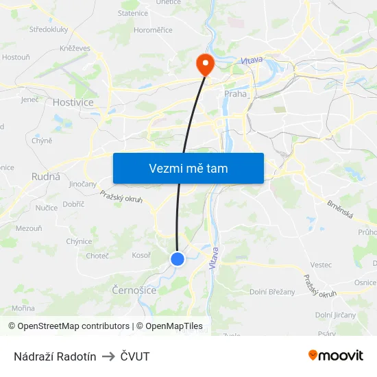 Nádraží Radotín to ČVUT map