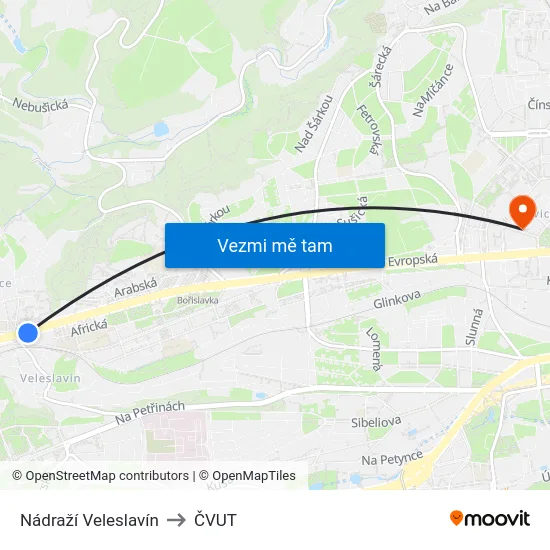 Nádraží Veleslavín to ČVUT map