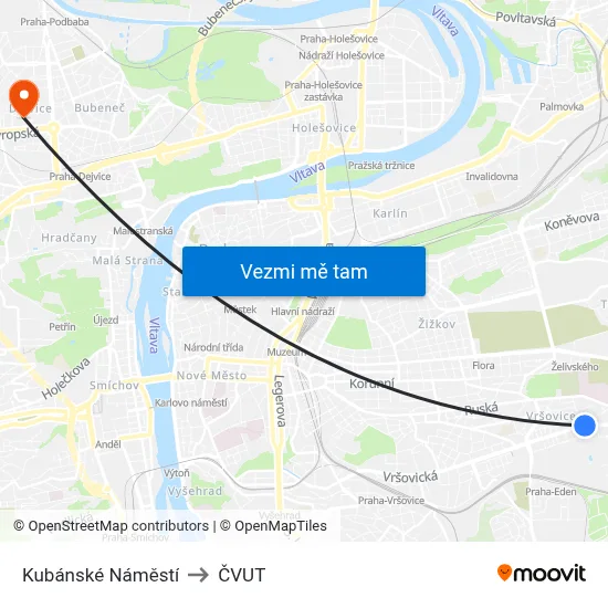 Kubánské Náměstí to ČVUT map
