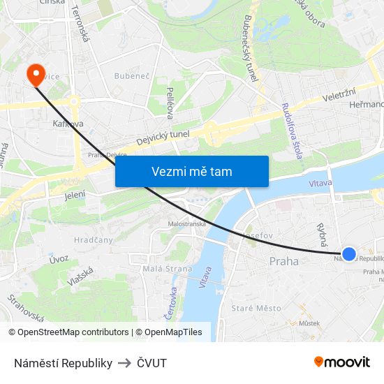 Náměstí Republiky to ČVUT map