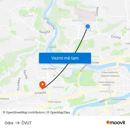 Odra to ČVUT map