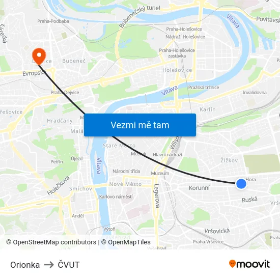 Orionka to ČVUT map