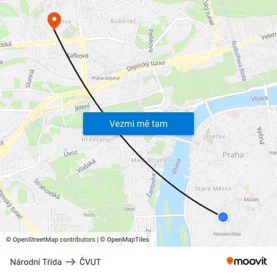 Národní Třída to ČVUT map