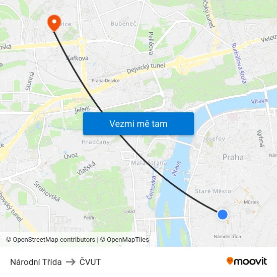 Národní Třída to ČVUT map