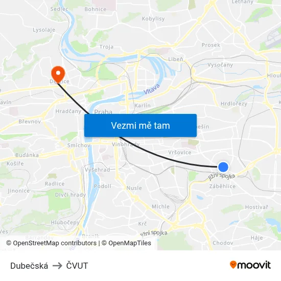 Dubečská to ČVUT map