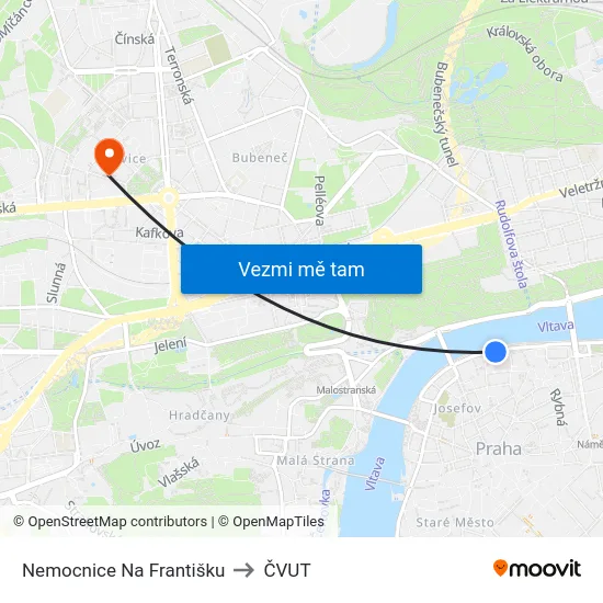 Nemocnice Na Františku to ČVUT map