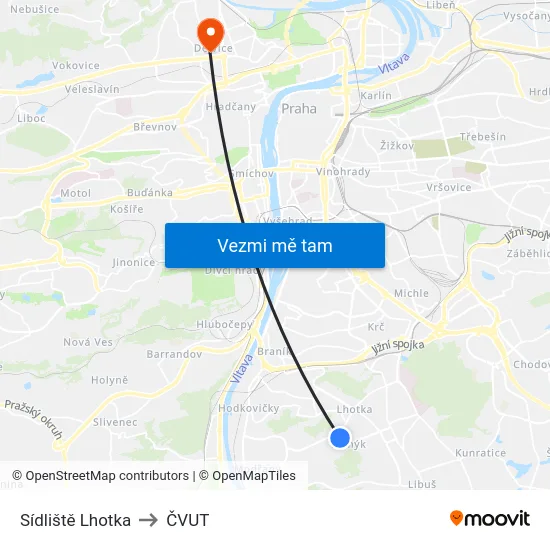 Sídliště Lhotka to ČVUT map