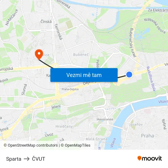 Sparta to ČVUT map