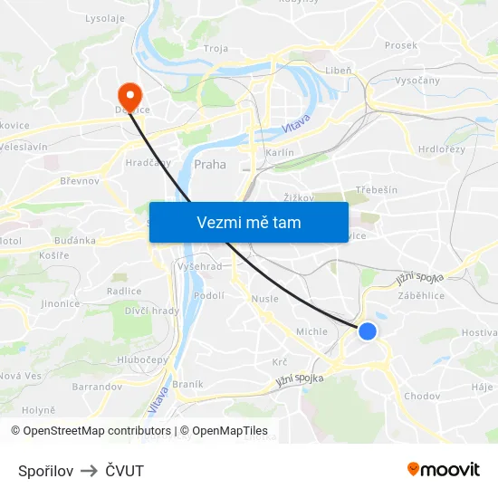 Spořilov to ČVUT map