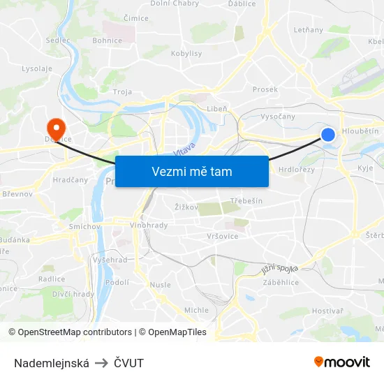 Nademlejnská to ČVUT map