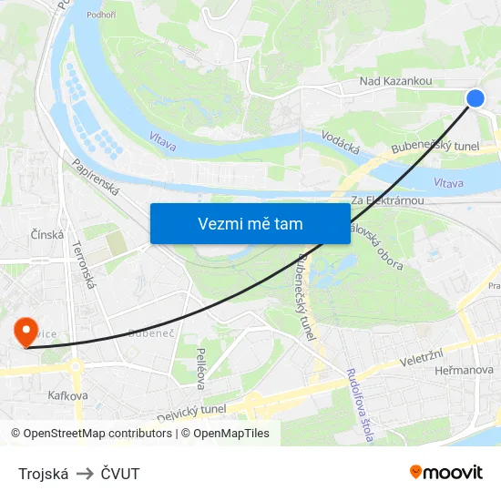 Trojská to ČVUT map