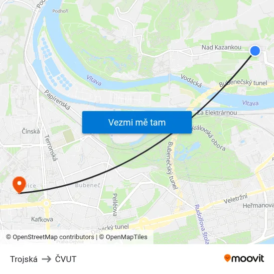 Trojská to ČVUT map