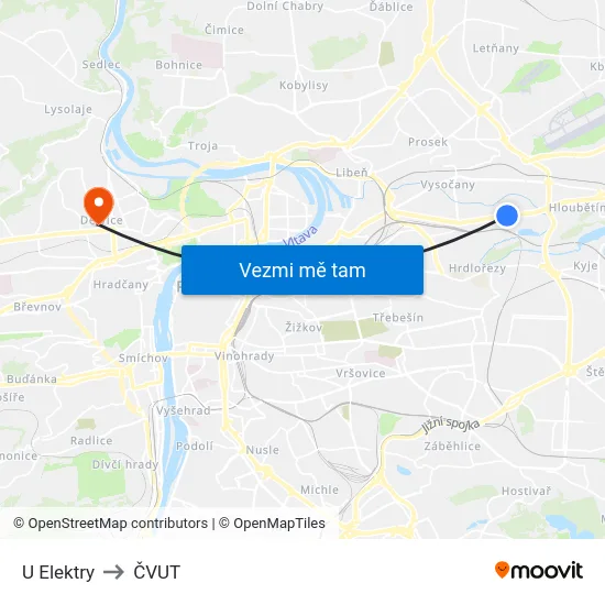 U Elektry to ČVUT map
