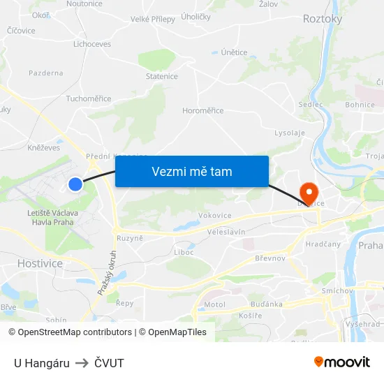 U Hangáru to ČVUT map