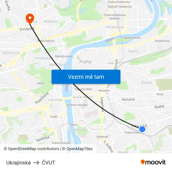 Ukrajinská to ČVUT map
