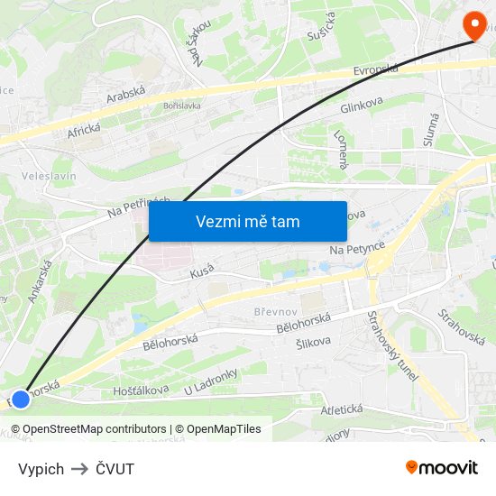 Vypich to ČVUT map