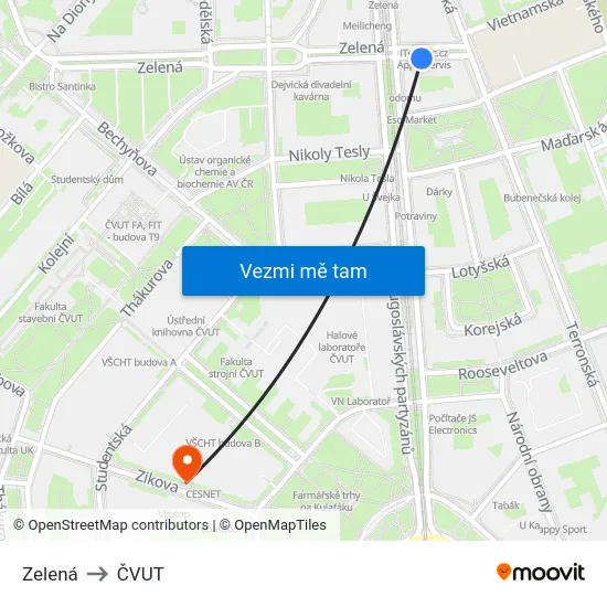 Zelená to ČVUT map