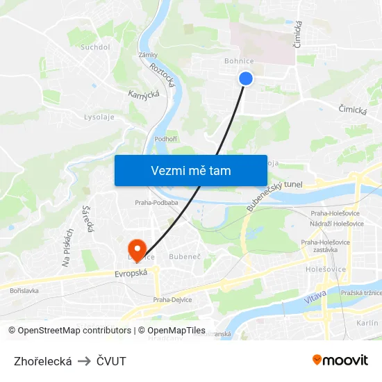 Zhořelecká to ČVUT map