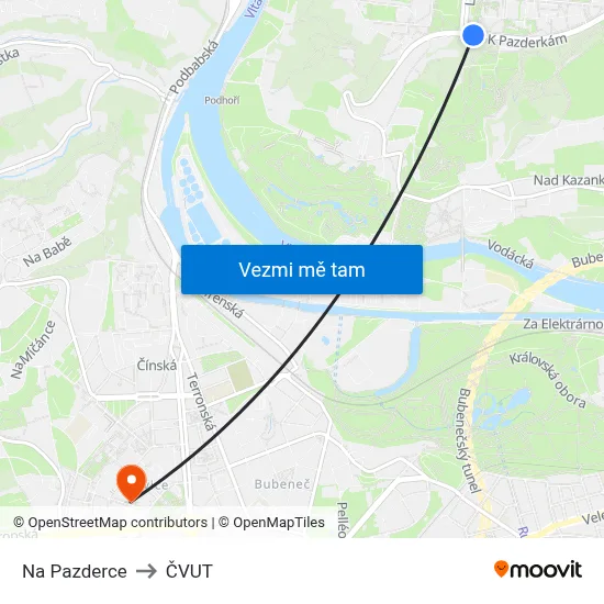 Na Pazderce to ČVUT map