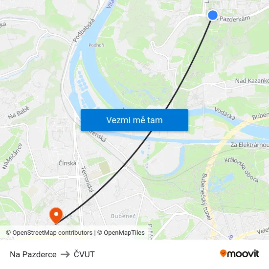 Na Pazderce to ČVUT map