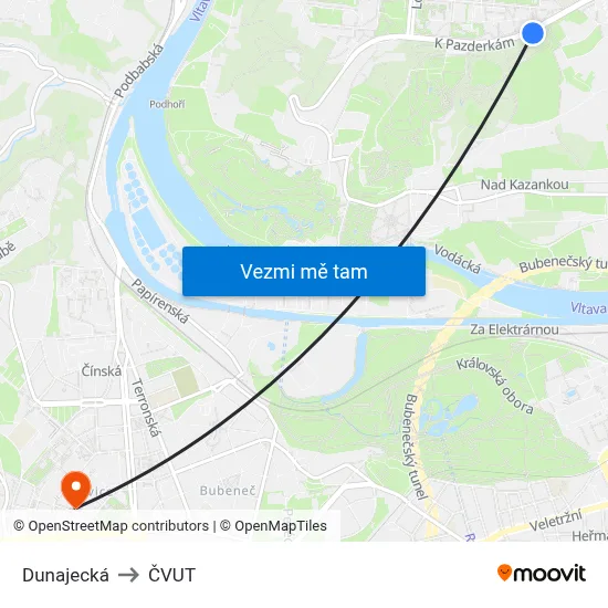 Dunajecká to ČVUT map