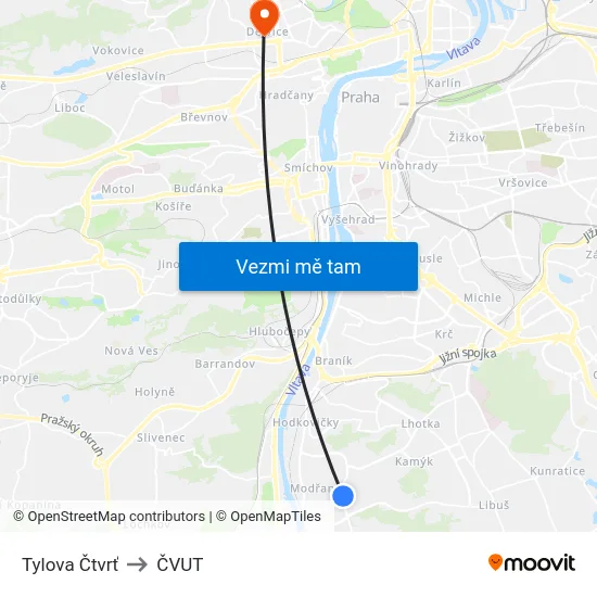 Tylova Čtvrť to ČVUT map