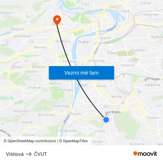 Višňová to ČVUT map