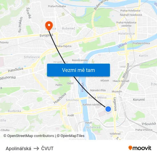 Apolinářská to ČVUT map