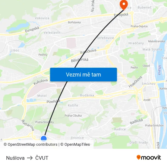 Nušlova to ČVUT map