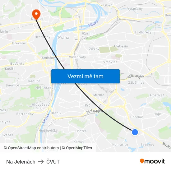 Na Jelenách to ČVUT map