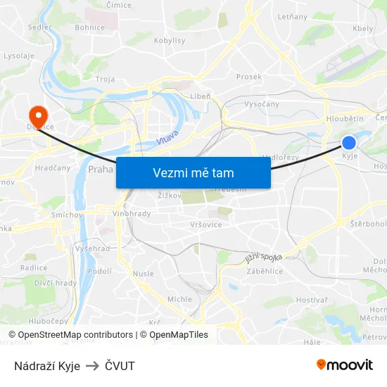 Nádraží Kyje to ČVUT map
