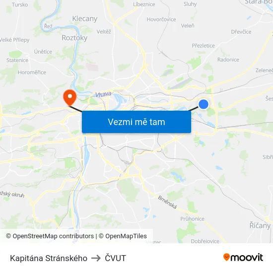 Kapitána Stránského to ČVUT map