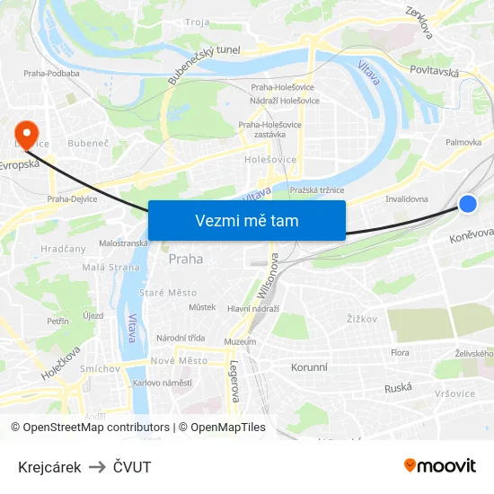 Krejcárek to ČVUT map