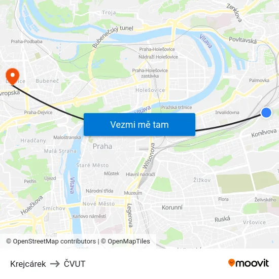 Krejcárek to ČVUT map