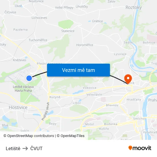 Letiště to ČVUT map