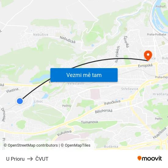 U Prioru to ČVUT map