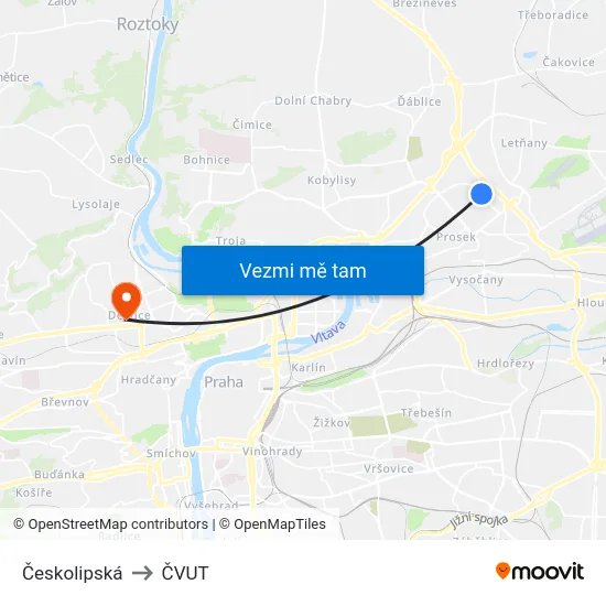 Českolipská to ČVUT map