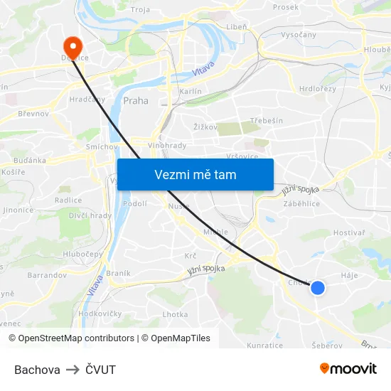 Bachova to ČVUT map