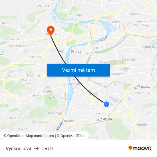 Vyskočilova to ČVUT map