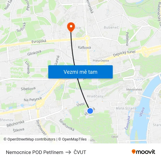 Nemocnice POD Petřínem to ČVUT map