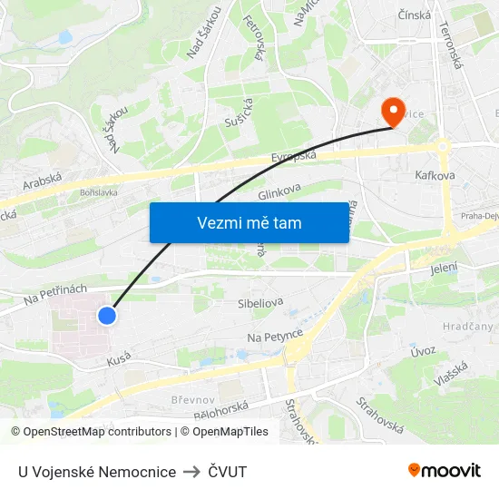 U Vojenské Nemocnice to ČVUT map