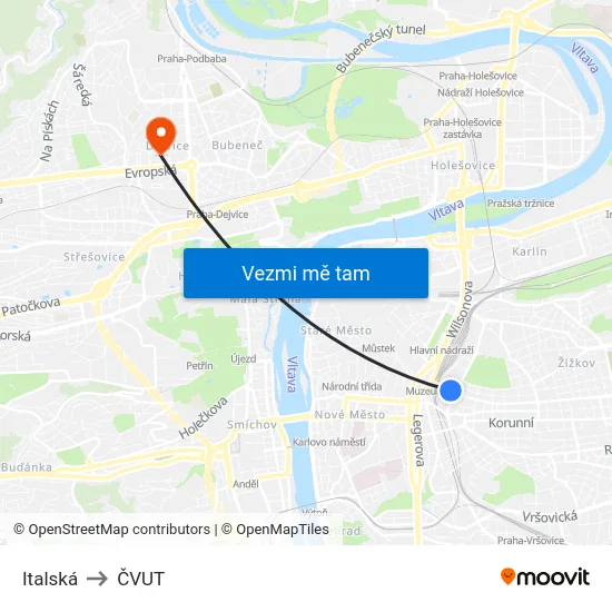 Italská to ČVUT map
