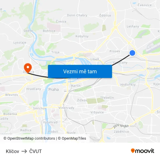 Klíčov to ČVUT map