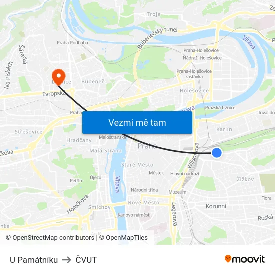 U Památníku to ČVUT map
