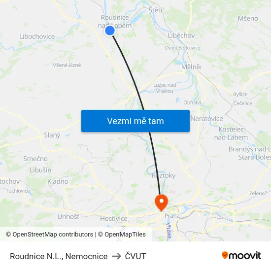Roudnice N.L., Nemocnice to ČVUT map