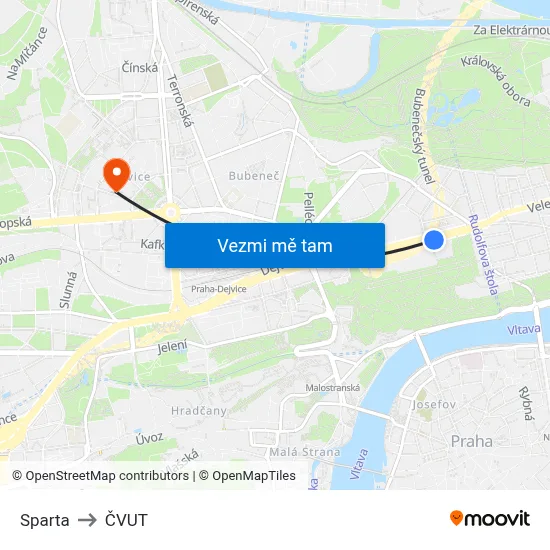Sparta to ČVUT map
