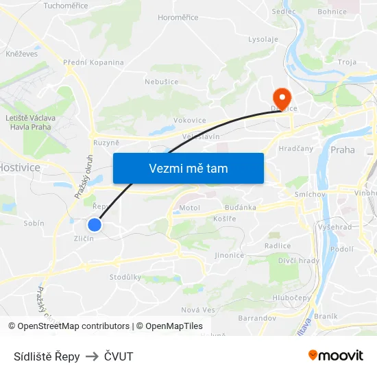 Sídliště Řepy to ČVUT map